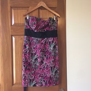 Loft strapless black white & pink dress sz 10 EOC